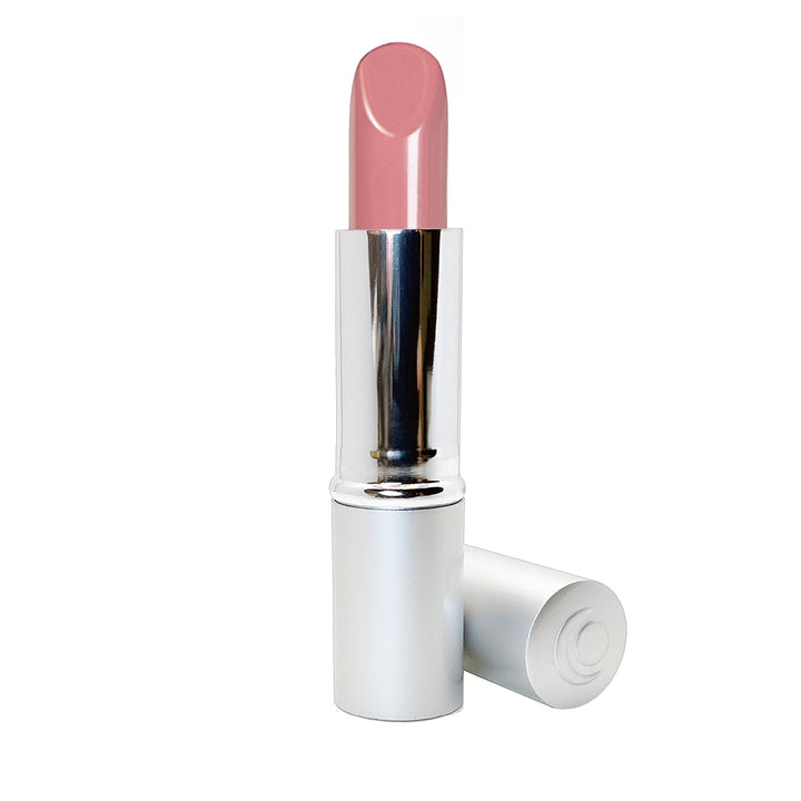 Light pink lipstick.