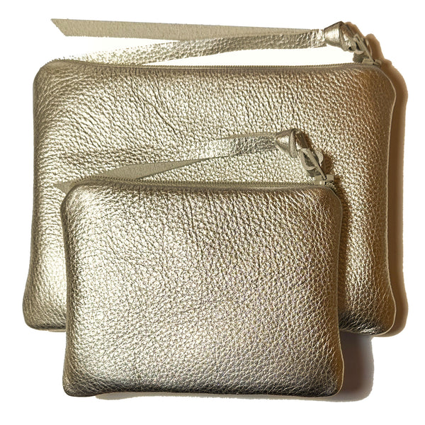 Champagne Leather Makeup Bags