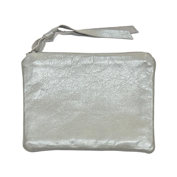 Silver Lambskin Makeup Bag
